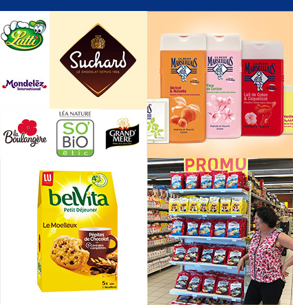 Photo marques : Gom's, Mondelez, Suchard, Le petit Marseillais, BelVita