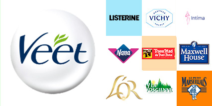 Photo marques : Mi-Cho-Ko, Listerine, Vichy, Carefree, o.b., Maxwell House, L'OR, La Vosgienne, Le petit Marseillais